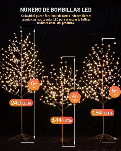 Vista 5 de TYBEEU Árbol de cerezo iluminado de 4 pies con 144 luces LED blancas cálidas para decoración de vacaciones, regulable, certificado UL, impermeable