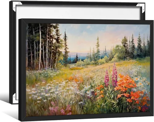 Vista 30 de Póster de paisaje campestre y lago, arte de pared de paisaje de naturaleza otoñal, 08 x 10 pulgadas, marco negro, pintura al óleo vintage de otoño
