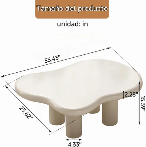 Vista 2 de Mesa auxiliar de 35.4 pulgadas, mesa central irregular moderna