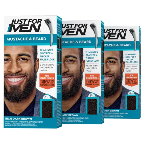 Vista 23 de Just For Men - Tinte para bigote y barba, tinte para barba para hombres con cepillo, incluye queratina, biotina, aloe vera y aceite de coco