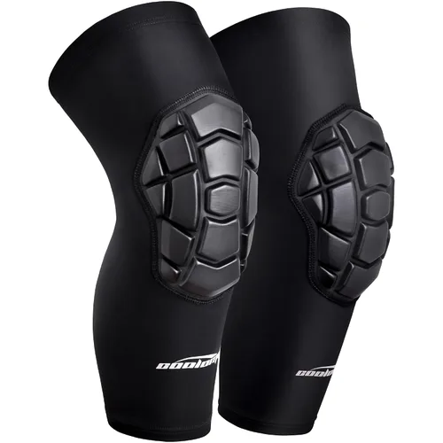 Vista 8 de Rodilleras COOLOMG para Lucha Libre, Baloncesto, Fútbol, Voleibol, Niños, Adultos, Mangas de Compresión Protectoras para la Rodilla en Negro XS