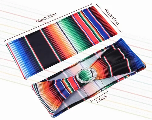 Vista 2 de Newwiee 48 bandas elásticas para sillas de comedor con temática mexicana, bandas de elastano para decoración con hebilla para bodas, eventos