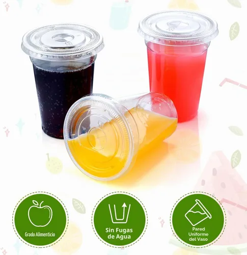 Vista 3 de Eupako 10 onzas - 100 juegos de vasos de plástico con tapas, vasos desechables transparentes con tapas, contenedores para bebidas frías, postres