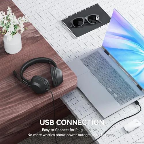 Vista 5 de LEVN Auriculares con micrófono, auriculares USB con micrófono para PC, auriculares con micrófono para PC con micrófono con cancelación de ruido