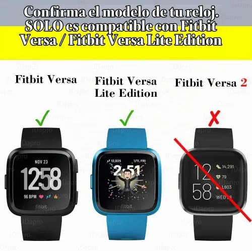 Vista 2 de iDaPro Protector de pantalla para Fitbit Versa Lite, vidrio templado 9H