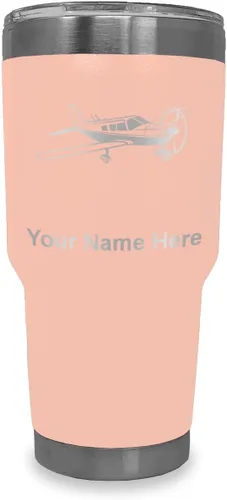Vista 20 de LaserGram Vaso aislado al vacío de 20 onzas, avión de ala baja, grabado personalizado incluido (negro) Engraved Gift for Pilots, Vacuum Insulated