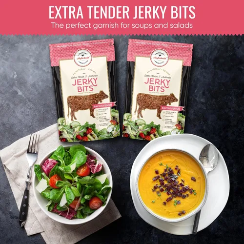 Vista 3 de Aufschnitt Jerky Bits - Bocadillos saludables hechos de carne de res y pollo, con alto contenido de proteínas, kosher y apto para dieta cetogénica