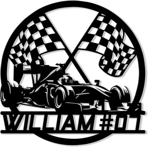 Vista 9 de Letrero de metal personalizado de carreras – Muro personalizado con nombre de coche de carreras, valla, garaje, patio, hogar, cueva de hombre