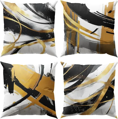 Vista 11 de Juego de 4 fundas de almohada abstractas de color negro y beige de 16 x 16 pulgadas, modernas fundas de cojín a rayas para sala de estar, sofá