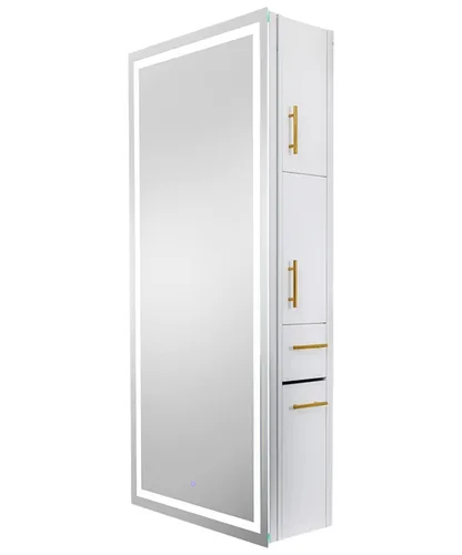 Vista 10 de Pibbs 9110 Lumina LED Salon Mirror Storage Server Gold Handle Negro