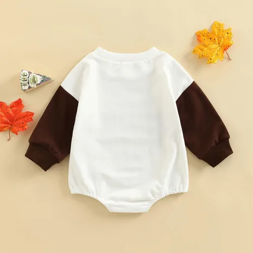 Vista 3 de BULINGNA Lindo mameluco de Navidad para Acción de Gracias, sudadera con estampado de letras, traje de otoño e invierno