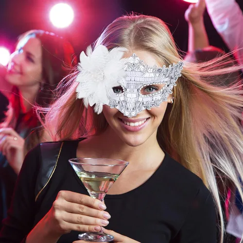 Vista 6 de SIQUK Juego de máscaras para parejas, máscara veneciana para fiesta