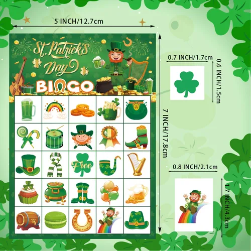 Vista 2 de JGCWorker Juego de Bingo del Día de San Patricio - Divertidos Suministros de Fiesta para Niños y Adultos, 24 Jugadores, Tarjetas de Manualidades