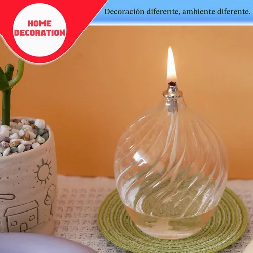 Vista 4 de Lámpara de aceite de vidrio pequeño líquido recargable, vela de aceite de vidrio borosilicato resistente, aspecto único de rosca interna para cenas