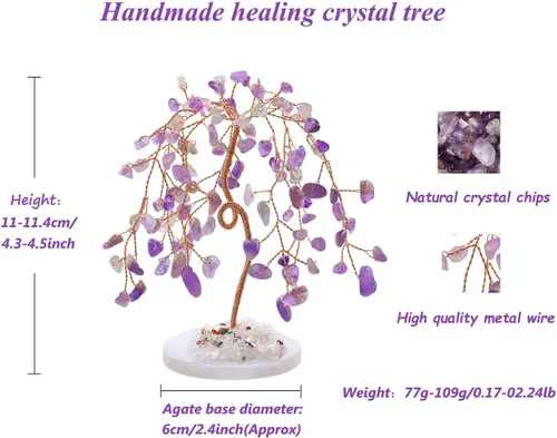 Vista 5 de LAIDANLA Árbol de cristal curativo natural de amatista, base de ágata de dinero Reiki, alambre de cobre, vida Feng Shui, energía para el hogar