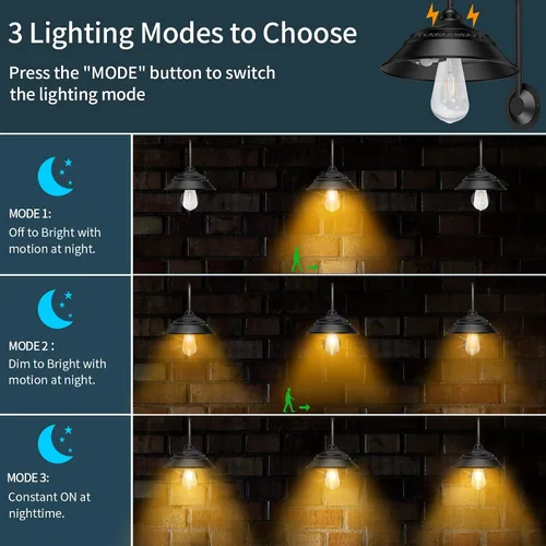 Vista 4 de Luz solar de granero para exteriores con 3 modos de iluminación y apliques de pared con sensor de movimiento, luces rústicas de gallinero, luz