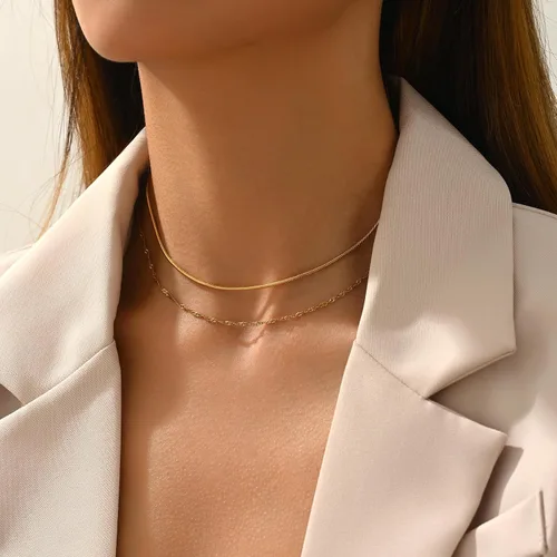 Vista 2 de Cadena de serpiente chapada en oro de 18 quilates, collar de espiga en capas, gargantilla para mujer, collares delicados con dije de lunares