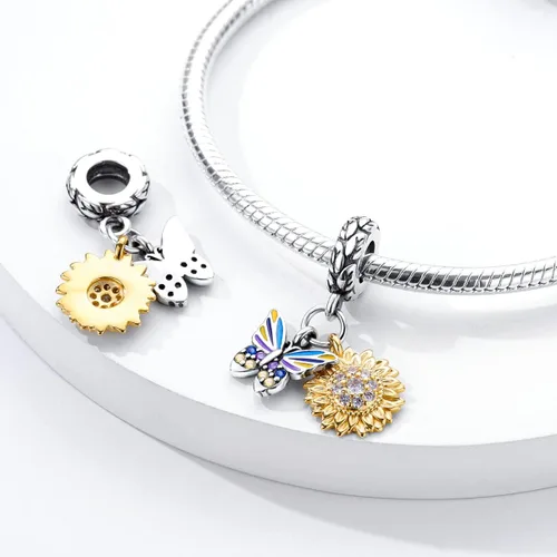 Vista 3 de Hapour Abalorios de plata de ley 925 aptos para pulseras de dije, dije de corazón de sol para mascotas, pulsera y collar, cuentas de joyería