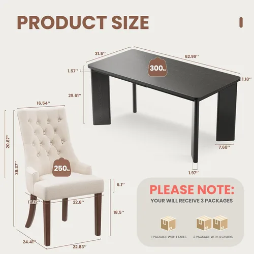 Vista 2 de MALOL Juego de mesa de comedor rectangular de 5 piezas para 4, mesa de cocina industrial de 63 pulgadas con 4 sillas de comedor Parsons acolchadas