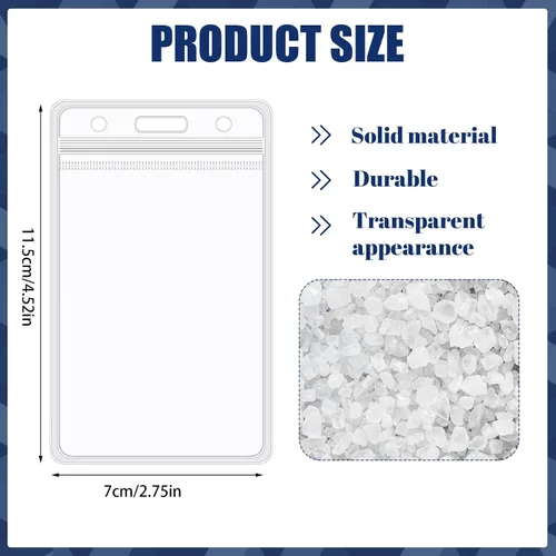 Vista 2 de Paquete de 100 soportes verticales para tarjetas de identificación, de plástico transparente, impermeable, resellable para oficina, profesores