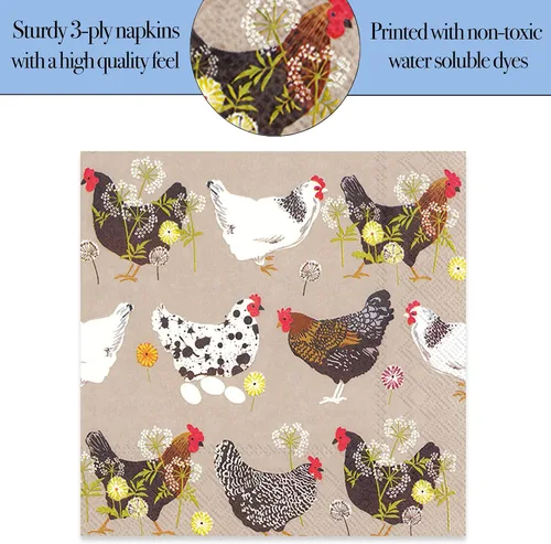 Vista 5 de Boston International Ideal Home Range - Servilletas de cóctel de papel de lino para gallinas, 20 unidades, 5 x 5