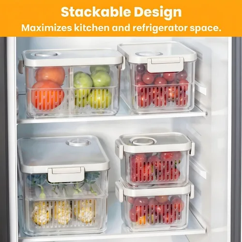 Vista 4 de Vacane Produce Saver, Contenedores de almacenamiento de frutas, Contenedores de productos con coladores, Contenedores para bayas, 3.8 tazas