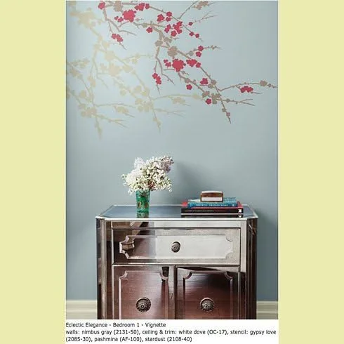 Vista 2 de Stencil Sakura y mariposas. Plantillas reutilizables mejor que calcomanías de pared