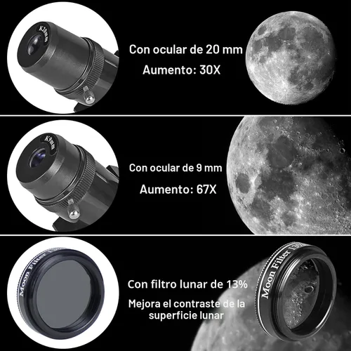 Vista 2 de Telescopio Celticbird para adultos de alta potencia, apertura de 80 mm, montura AZ de 600 mm, telescopio refractor para niños principiantes