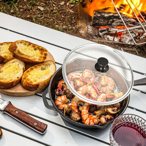 Vista 6 de Utopia Kitchen Sartén de Saltear y Freír de Hierro Fundido Pre-Sazonada con Tapa, Sartén, Olla de Hierro Fundido, Utensilios de Cocina Seguros