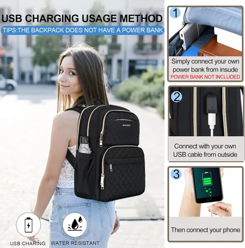 Vista 5 de EMPSIGN Mochila Bolso para Laptop para Mujeres y Hombres con Puerto de Carga USB, Mochila de Viaje Resistente al Agua Acolchada de 15.6 Pulgadas