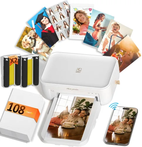 Vista 9 de HPRT CP4100 - Impresora fotográfica de 4 x 6 con 108 hojas y 2 cintas, impresión Wi-Fi por sublimación de tinte térmico a todo color, impresora