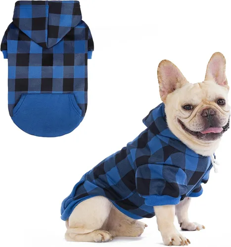 Vista 24 de KOOLTAIL Sudadera a cuadros con capucha, con gorro y bolsillo, para perros pequeños, medianos y grandes y gatos, abrigo suave y cálido para invierno