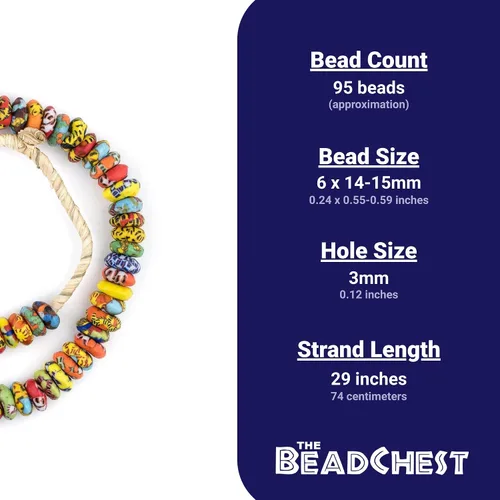 Vista 4 de The Bead Chest Fused Rondelle - Cuentas de vidrio reciclado de 0.551 in, hilo brillante de 24 pulgadas, hecho a mano en Ghana para fabricación