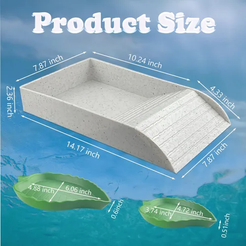 Vista 2 de Hábitat de tortuga con pendientes, material ABS, plato de agua de tortuga, pinzas para alimentos y bola de comida, accesorios de tortuga