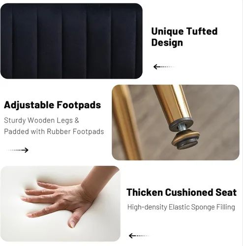 Vista 6 de Furniliving Banco de 44 Pulgadas para Dormitorio, Bancos Otomanos Tapizados con Tela Rayada y Tufting con Patas de Metal en Forma de X para Sala