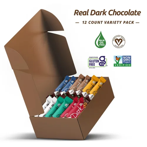 Vista 3 de NuGo Dark, caja variada de muestra, barra de proteínas veganas de 0.47-0.31 onzas, sin gluten, 12 CT