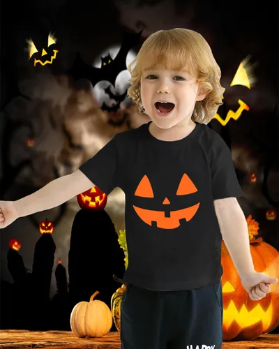 Vista 2 de CM-Kid Camisa de Halloween para niños pequeños y niñas, diseño de calabaza, esqueleto, dinosaurio, camiseta de manga corta para niños, camisetas