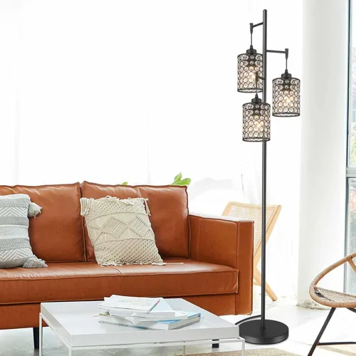 Vista 6 de YeLEEiNO - Lámparas de pie, moderna lámpara de pie de árbol de 3 luces para sala de estar, lámpara de pie de cristal con interruptor