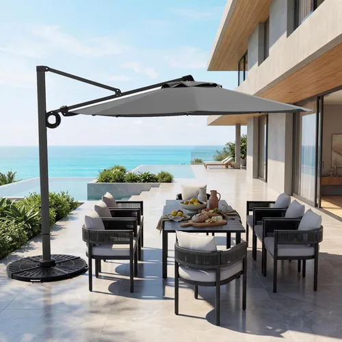 Vista 9 de Grand patio Sombrilla de patio de 12 pies, sombrilla redonda voladiza para exteriores con rotación de 360°, paraguas de aluminio para patio, jardín