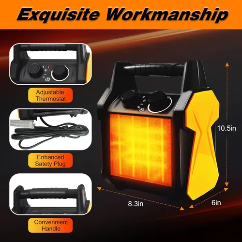 Vista 6 de Buyplus Calentador para exteriores, calentador de patio de 1500 W para garaje, calentadores de espacio eléctricos portátiles con protección contra