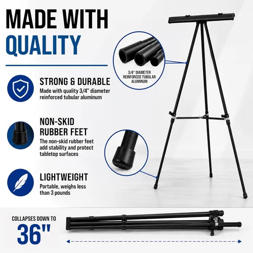 Vista 3 de U.S. Art Supply - Caballete de aluminio negro para sala de juntas de 66