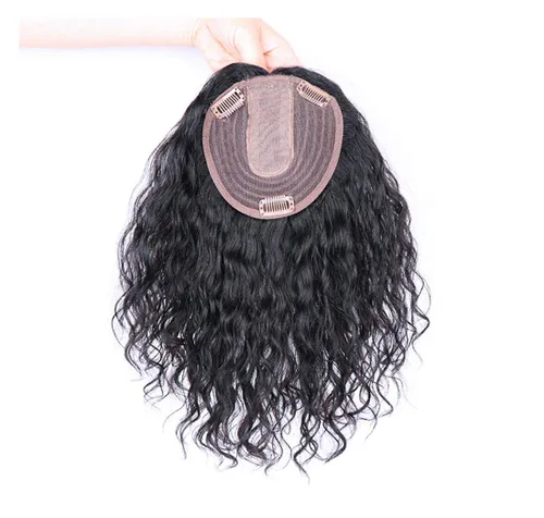 Vista 3 de Peluca de cabello humano rizado para mujer, con cabello fino en la parte superior, base de seda de 5 x 5.5 pulgadas, parte derecha de 8 pulgadas