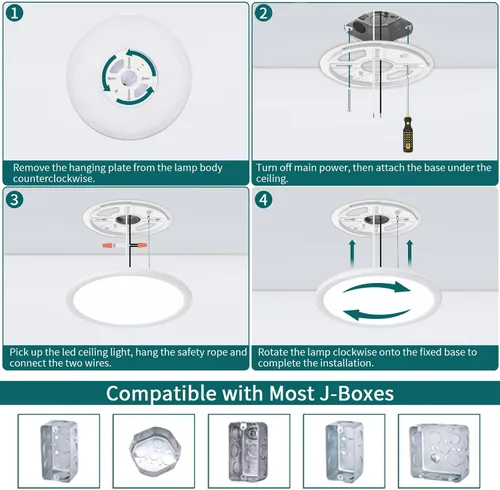 Vista 7 de Modernas lámparas LED de techo regulables con control remoto, montaje empotrado ultrafino de 15.4 pulgadas con luz nocturna, 36 W, 4500 LM