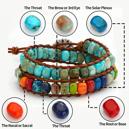 Vista 17 de Sedmart Pulseras de piedra hechas a mano para mujeres con piedras hippie de cuero, pulsera de cuentas curativas para mujeres y hombres