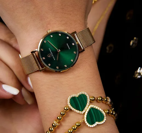 Vista 4 de BLACK BY BLUE BRAVE Womens Watch Trendy Green Watches for Women 12 Genuine Diamond Watch Markers 28 mm Watches for Women Green Sunray Dial with Rose