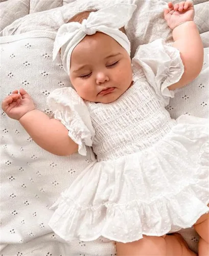 Vista 22 de Mameluco de verano para niña, sin mangas, vintage, con burbujas, vestido de mameluco lindo y diadema