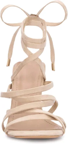 Vista 4 de Olivia Miller Nia - Zapatos de mujer de ante sintético a la moda para fiesta, con tiras finas, con cordones y puntera cuadrada abierta, tacón medio