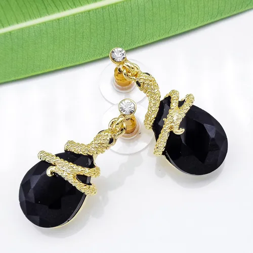 Vista 52 de Navachi Pendientes colgantes de gota de serpiente con forma de pera multicolor de cristal chapado en oro de 18 quilates