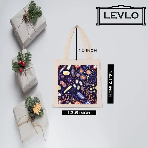 Vista 4 de LEVLO Bolsa de compras para bacterias de microbiología, ciencia, arte, biólogo, reutilizable, bolsa de mano, regalo para profesor