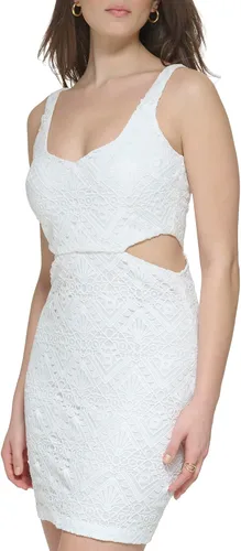Vista 2 de GUESS Vestido de encaje sin mangas para mujer, Blanco